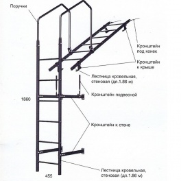  Лестница кровельная, стеновая, 1860 мм без кронштейнов